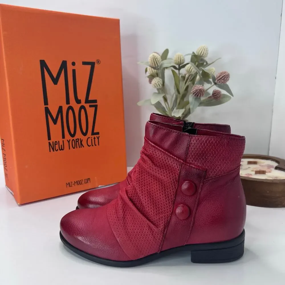 Miz Mooz Sallie Wide Leather Side Zip Ankle Boot Scarlet Women's 5.5/EU36 NWB